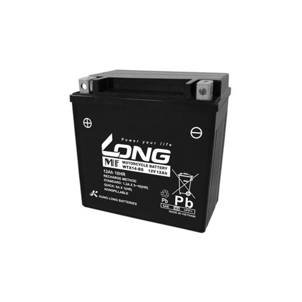 ロングバッテリー バッテリー 12V/12Ah 液注入済 互換 YTX14-BS/FTX14-BS/...