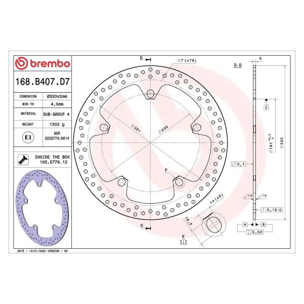 brembo (ブレンボ) セリエオロ セリエオロ ブレーキディスク リジット 168B407D7