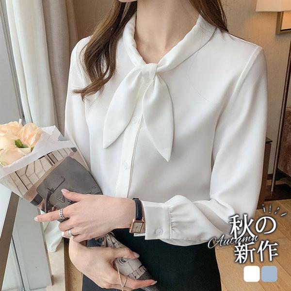 シャツ ブラウス 秋 春 シフォン レディース 長袖 トップス カットソー オフィス 通勤 スーツ ...