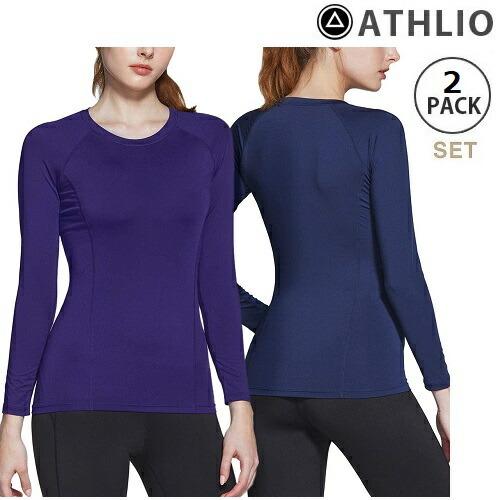 ATHLIO アスリオ  長袖 Tシャツ スポーツシャツ レディース 2枚セット UVカット 吸汗速...