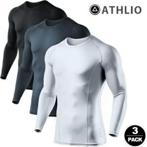 ATHLIO アスリオ  スポーツウェア 長袖 コンプレッション メンズ スポーツ シャツ 3枚セット  UVカット 吸汗速乾 ラウンドネック シャツ BLS01｜plum-net
