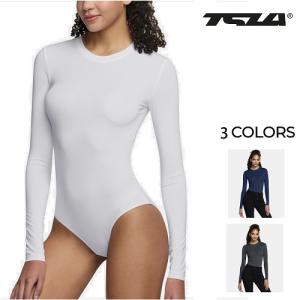 テスラ ボディスーツ スポーツインナー 長袖 レディース 伸縮性 吸汗速乾 クルーネック 補正下着 ボディシェイパー 上 コンプレッションウェア TSLA FUO01/02