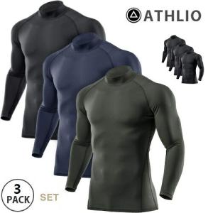 ATHLIO アスリオ  防寒着 裏起毛 スポーツシャツ 3枚セット メンズ  保温 防寒 発熱  保温インナー コンプレッションウェア ハイネック LYT23｜plum-net