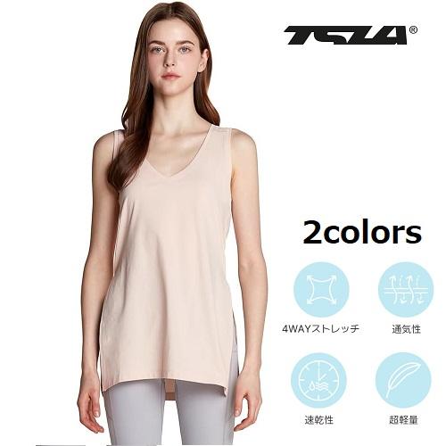 テスラ ノースリーブ シャツ レディース 吸汗速乾 UVカット ストレッチ トップス エコ素材 Vネ...