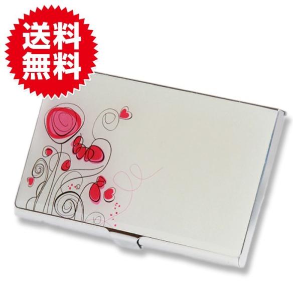フラワー 薄型 カードケース 名刺入れ 花柄 ハンドミラー ステンレス ピンク×白 イラストチック ...