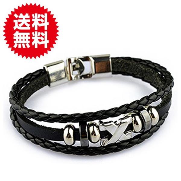 レザーブレスレット×シルバー  ブラック  メンズジュエリー・アクセサリー ブレスレット 革 レザー