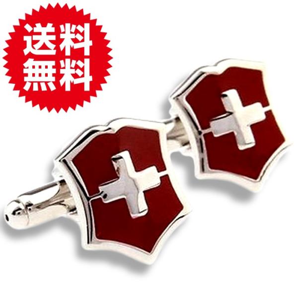 カフスボタン カフリンクス 盾 クロス シールド レッド(赤) メンズジュエリー・アクセサリー カフ...