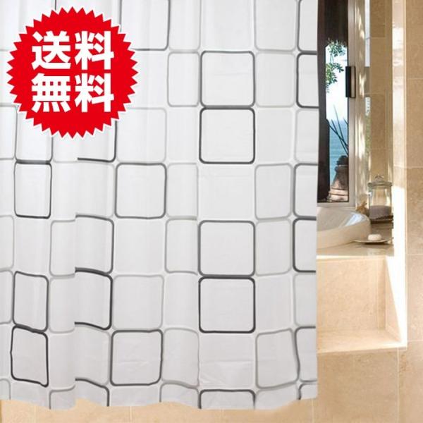 シャワーカーテン バスカーテン 防カビ 防水 おしゃれ フック ポリ 180 白 黒 モノトーン リ...