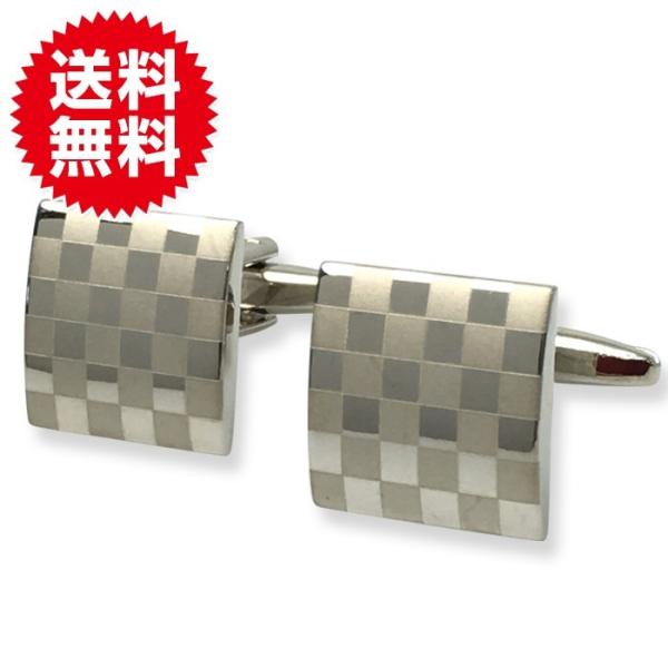 カフス カフスボタン シルバー カフリンクス メンズ ツートン チェック 格子柄 シンプル ビジネス...