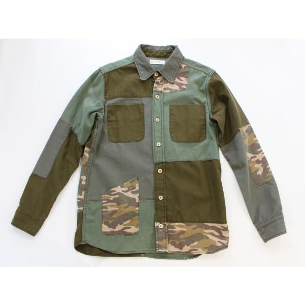 EATS　Used Patchwork Shirts_DENIM　パッチワークシャツ　（オリーブ×カ...