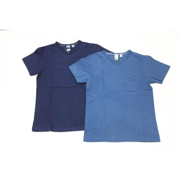 　インディゴ染め　吊り編み天竺　VネックTシャツ　バーンズ　アウトフィッターズ（Barns　ｏｕｔｆ...