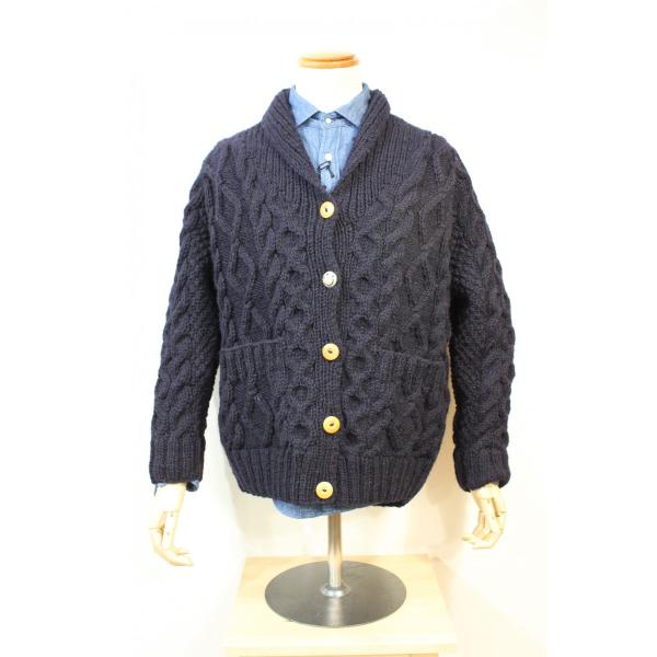 バーンズ　barns outfitters 1.5ゲージ　インディゴ染めハンドニット　カーディガン