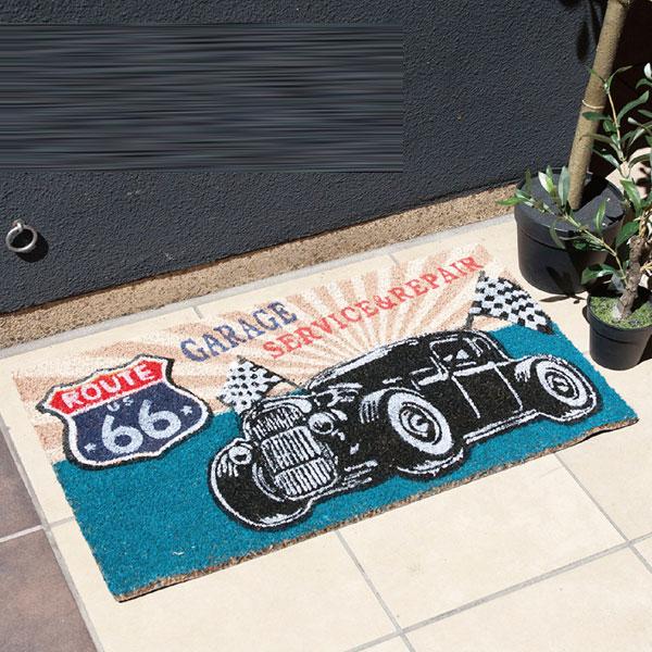 玄関マット  WELCOME 66 GARAGE アメリカン雑貨 コイヤーマット 洗える 薄型 滑り...