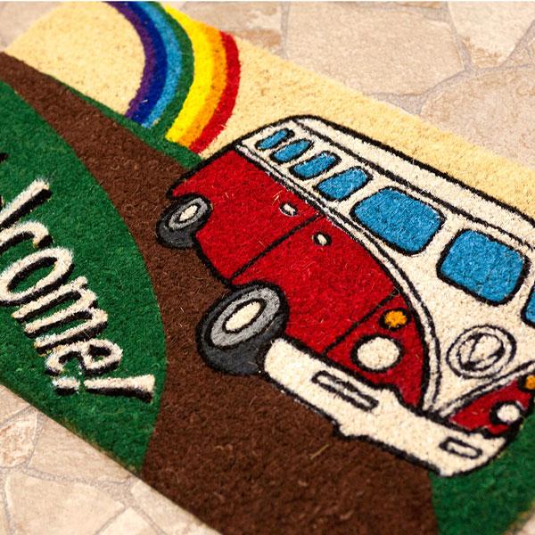 玄関マット Welcome Bus アメリカン雑貨 コイヤーマット 屋外 室内 屋内 洗える 薄型 ...