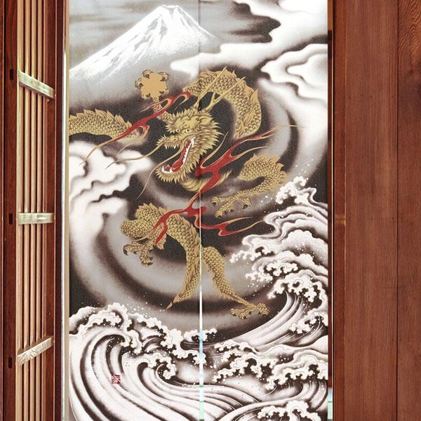 のれん 暖簾 五爪神龍 白波 レース 竜 龍 ドラゴン 85X150cm 目隠し 店舗 施設 向け ...