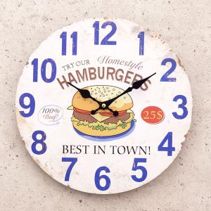 食いしん坊のための時計 時計 おしゃれ デザインウォールクロック ハンバーガー アンティーク デザイナーズクロック 壁掛時計 HAMBURGER｜plus-h