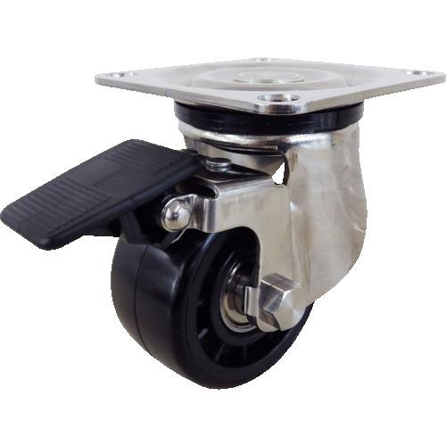 ユーエイ プレート式 自在 ステンレス低床キャスター 強化ナイロン 車輪径65mm ストッパー付き ...