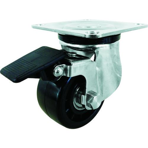 ユーエイ プレート式 自在 ステンレス低床キャスター 強化ナイロン 車輪径75mm ストッパー付き ...