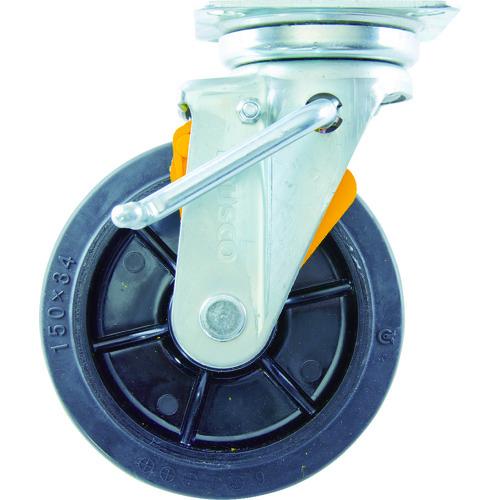 TRUSCO プレス製ナイロンホイールゴムキャスター 自在 右ブレーキサインプレート150Φ TWR...