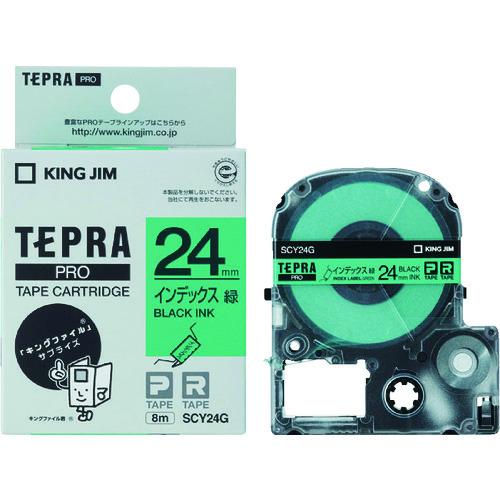 KING JIM 【純正】「テプラ」PROテープ 24mm インデックスラベル/緑ラベル/黒文字 長...
