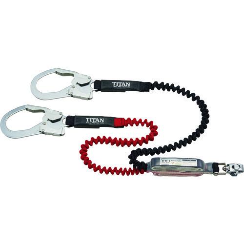 タイタン EXJ伸縮ストラップ式 タイプ1ランヤード ブラック/レッド ダブル (墜落制止用器具) ...