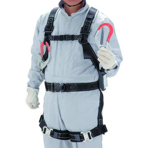 トーヨーセフティ フルハーネス型 巻取式(小型)タイプ1 ダブルランヤード(赤色樹脂蛍光プレートフッ...