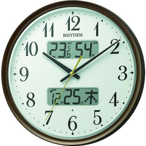 RHYTHM リズム 電波 壁掛け時計 温湿度計付き カレンダー 暗所自動点灯機能 連続秒針 ブラウ...