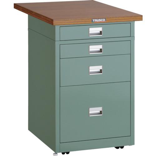 (直送品)TRUSCO 作業台用サイドキャビネット 木目天板付 500X750 グリーン UDCT-...