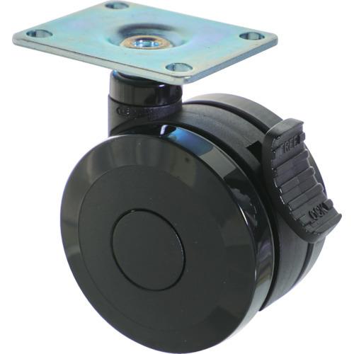 TRUSCO プレート式双輪キャスター エラストマ-車輪 自在ストッパー付 Φ75 ブラック TPW...