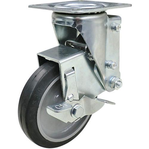 ユーエイ プレート式 自在 クッションキャスター ゴム 車輪径125mm ストッパー付き SKYタイ...