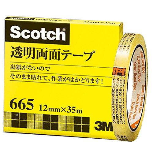 3M スコッチ 透明両面テープ 12mm x 35m ライナーなし 紙箱入り 665-3-12