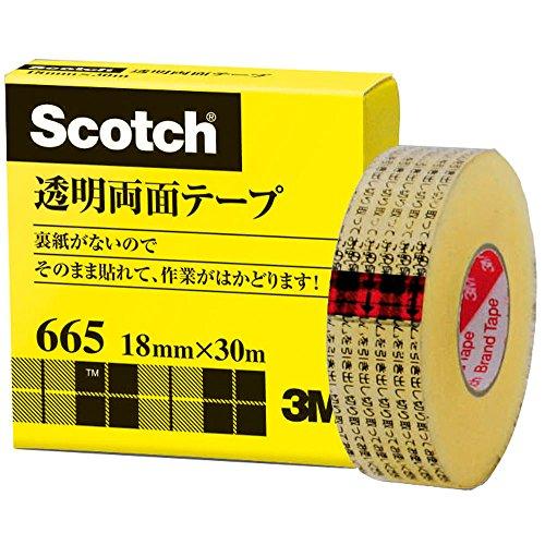 3M スコッチ 透明両面テープ 18mm x 30m ライナーなし 紙箱入り 665-1-18