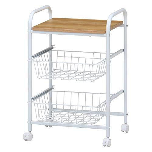 不二貿易 キッチンワゴン キッチンラック 幅45×奥行35.5×高さ69.5cm ホワイト ナチュラ...