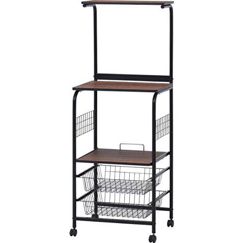 不二貿易 レンジ台 キッチンラック 幅51.5×奥行41×高さ140.5cm ブラック ブラウン ス...