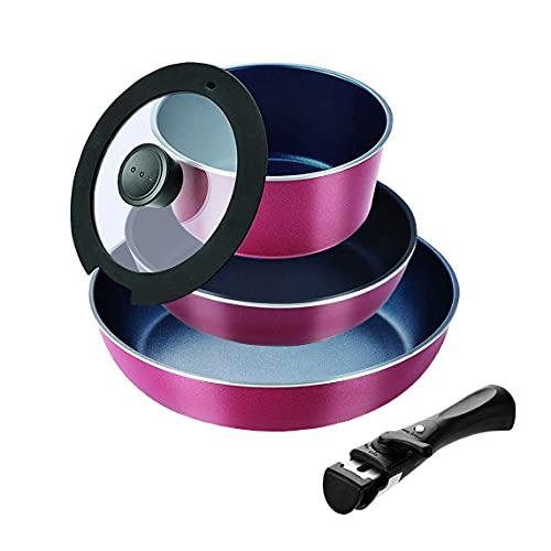 パール金属 スタックプラス ブルーダイヤモンドコートIH対応クックウェア5点セットA レッド HB-...