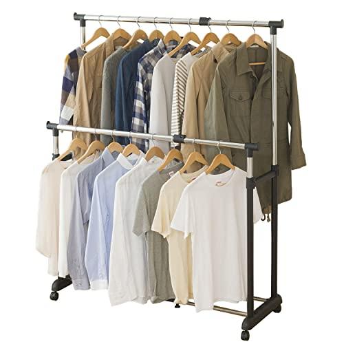 ドウシシャ ハンガーラック 縦横伸縮 ハンガーダブル タテにもヨコにも伸びて広がる 頑丈 全体耐荷重...