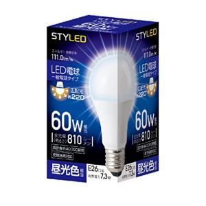 スタイルド LED電球 口金直径26mm 電球60W形相当 昼光色 7.3W 一般電球・広配光タイプ 密閉器具対応 HA6T26D1｜plusa-main