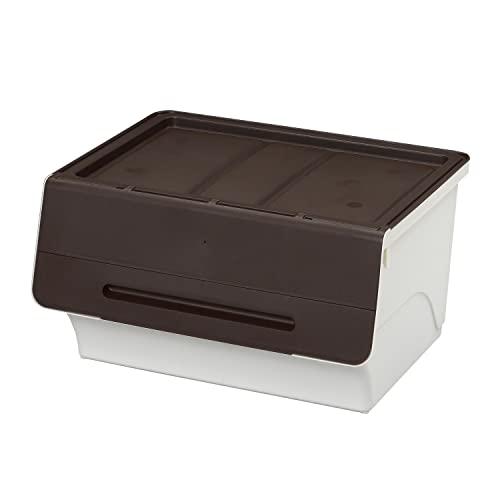 サンカ フロック 重ねて使える蓋付き衣装ケース ワイド ブラウン おしゃれな大容量収納 引き出さずに...