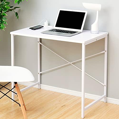 [山善] デスク 幅80cm 2口コンセント 耐荷重60kg 傷・汚れ・水分・熱に強い天板 アジャス...