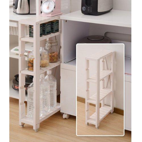 山善 キッチンワゴン 幅15×奥行40×高さ85cm 4段 スリム 木製 キャスター付き 棚板高さ調...