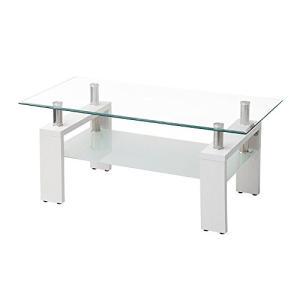 (OSJ)ガラステーブル コーヒーテーブル 幅88cm 強化ガラス天板(クリア天板+ホワイト脚)｜plusa-main