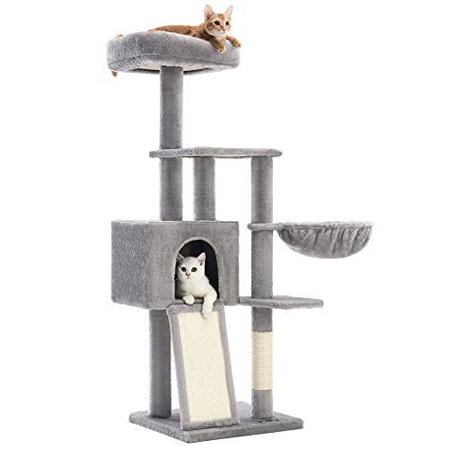 FEANDREAキャットタワースリム 省スペース 大型ハウス 高さ132CM 思い切り爪とぎ ハンモ...