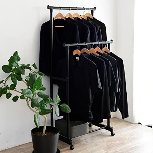 [山善] ハンガーラック (パイプハンガー) キャスター付き 縦伸縮 ダブル 幅75×奥行43×高さ...