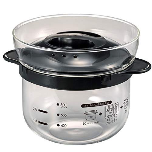 HARIO(ハリオ) ガラスのレンジご飯釜1~2合 電子レンジ用 ブラック 1~2合用 日本製 XR...