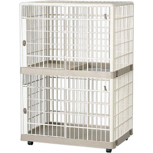 アイリスオーヤマ プラケージ 2段タイプ キャスター付 ベージュ 猫用 高さ118.9×幅82.5×...