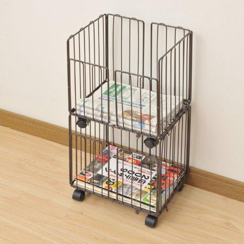 山善 新聞ストッカー2段 ダークブラウン RSR-2C(DBR)