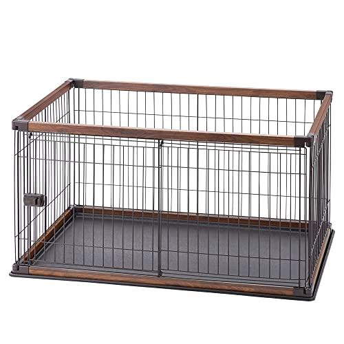 アイリスオーヤマ 犬 サークル ウッディサークル ウォールナット 中型犬用 幅約120×奥行約80×...