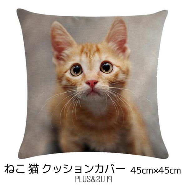 クッションカバー 45x45cm ネコ チヤトラ 茶とら猫 猫 子猫 おしゃれ かわいい もふもふ ...