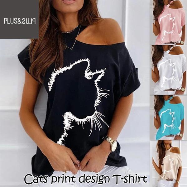 Ｔシャツ 猫 猫柄 レディース トップス オフショルダー ワンショルダー ねこイラスト かわいい お...