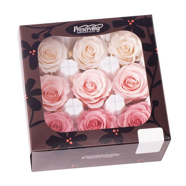 【プリザーブドフラワー　花材　資材】 ホワイト/ピンクミックス・ローズ・かのん・Ｍ（9輪入）